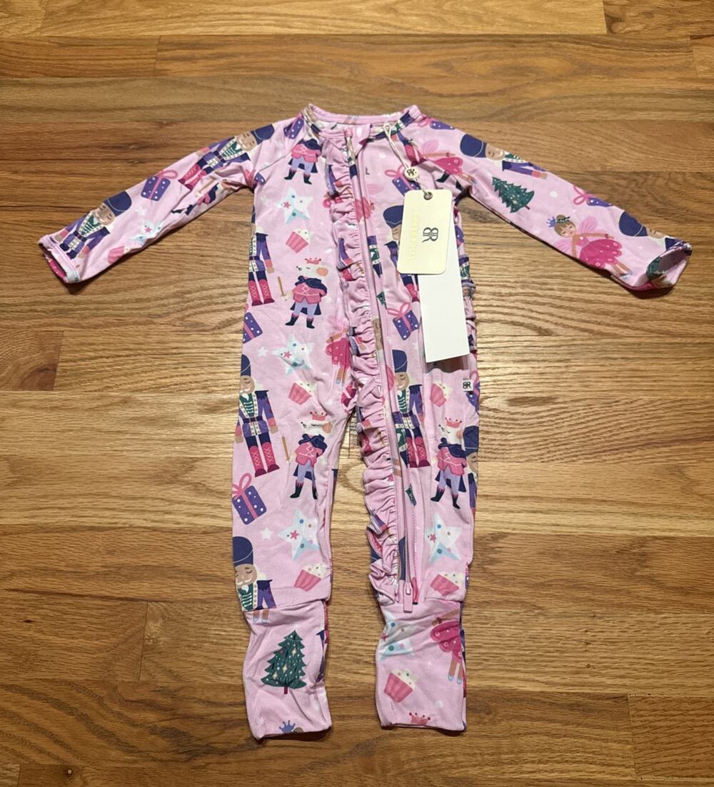 Bums & Roses 3-6 Months Convertible Ruffle Romper Nutcracker Christmas Bamboo